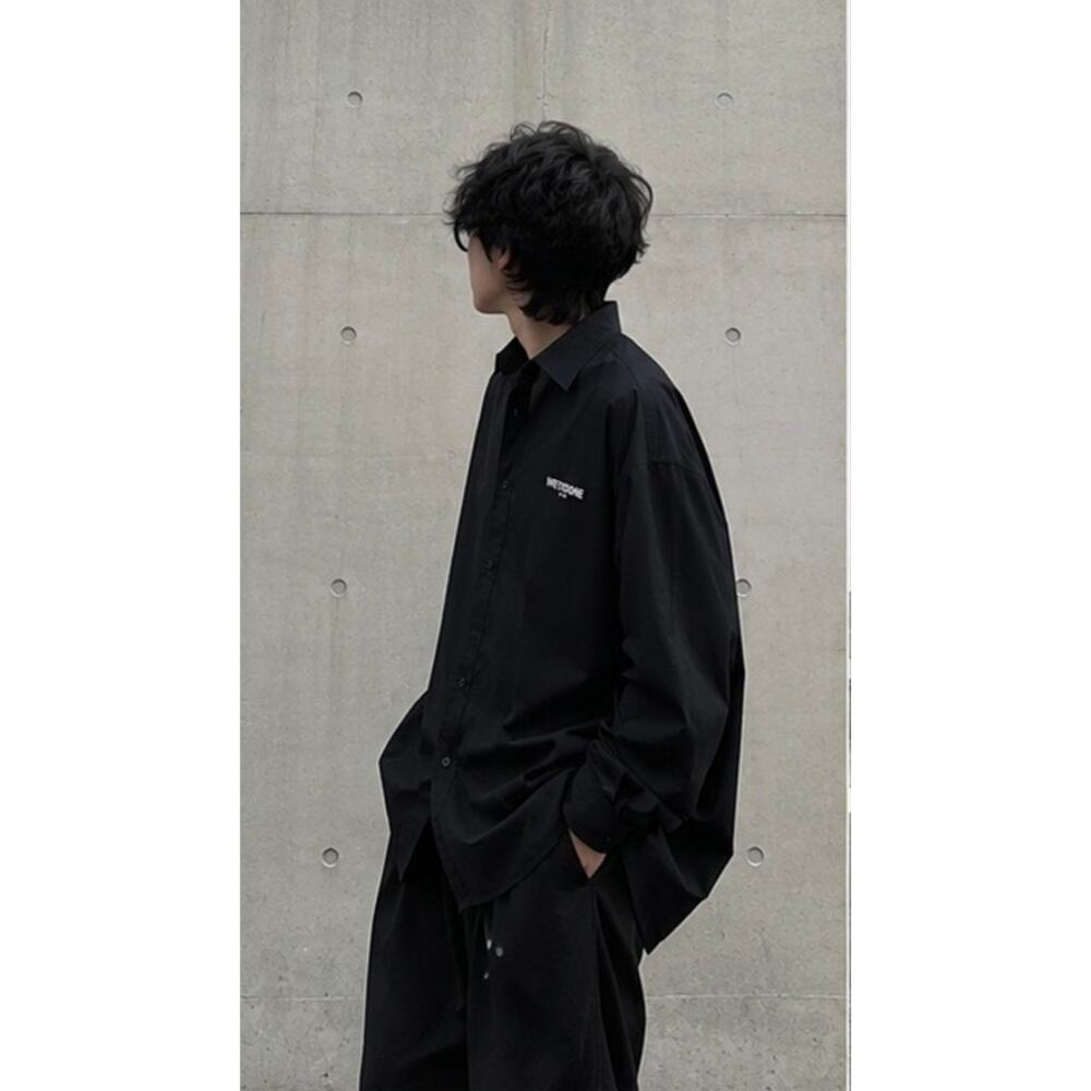 WE11DONE Black Logo Embroidered Oversized Button Front Shirt Unisex Size L